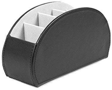 OSCO Black Faux Leather Remote Organiser | 5 Compartments | Office Tidy | TV Control Storage | Pen Holder | Makeup sorter | Cosmetics Display | H12 x W22.53 x D7.8 cm