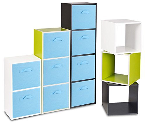 Holz-Bücherregal mit farbigen Aufbewahrungsboxen, Sky Blue Box, Antique Cube