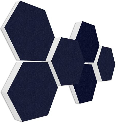 platino24 Schallabsorber COLORE aus Basotec G+ I Akustikpaneele mit Akustikfilz I 3D Wand-Paneele mit 6 Waben in Nachtblau I Akustikplatten zur Schalldämmung in Büro, Studio & Wohnung
