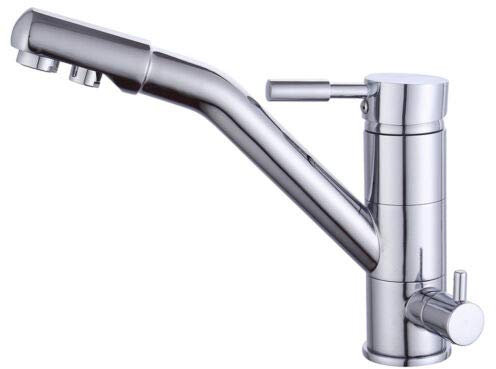 Grifo Cocina 3 Vías Osmosis Grifos, Fregadero Monomando Latón Cromo Filtro Agua Grifo, Grifería para Agua Filtrada/Agua Fría/Agua Caliente