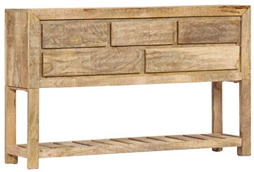 mewmewcat Buffet Table d'Entrée Rétro Table Console en Bois de Manguier Massif avec 5 Tiroirs et 1 étagère 120 x 30 x 75 cm (l x P x H)