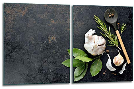 TMK | Herdabdeckplatten Set 2x40x52 cm Ceranfeld Abdeckung Glas Spritzschutz Abdeckplatte Glasplatte Herd Ceranfeldabdeckung Deko Schneidebrett Küche