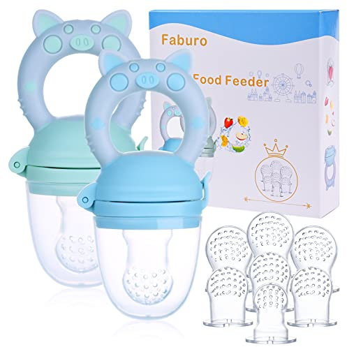 Faburo 2PCS Tétine d'alimentation, avec 7 PCS de sacs en silicone (3 Tailles- S, M, L), Tétine à fruit Grignoteuse pour Bébé et Tout-Petit