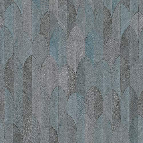 Tapete mit Federn Feder-Tapete Blau Silber Schwarz Anthrazit Vliestapete Blau Silber Schwarz Anthrazit | Tapeten Online-Shop