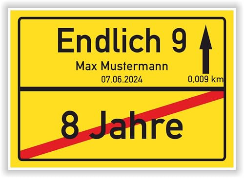 Persönliches Ortsschild 9. Geburtstag mit Name und Datum - Endlich 9 Jahre Dekoration Freund Freundin Geburtstagsparty Sie Geschenkidee Er Geschenke Partydeko Karte