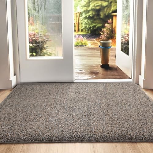 DEXI Schmutzfangmatte,rutschfeste Fußmatte für Innen und Außen,Waschbar Eingangsteppich Saugstarke Türmatte - Sauberlaufmatte 80 x 120 cm,Braun-blau