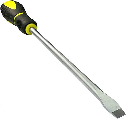AERZETIX - C45662 - Tournevis Plat Classique 8x200mm pour Vis à Fente avec Cannelure - Pointe Aimantée/Magnétique - Poignée Antidérapante Bi-Matière - Lame en Acier/CR-V/-S2