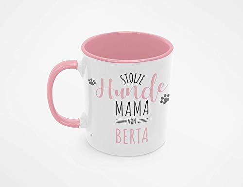 Personalisierte Kaffee-Tasse stolzer Hundepapa oder stolze Hundemama von [Hundename] personalisierte Geschenke Hundebesitzer - 330 ml - verschiede Designs (Hundemama - Rosa)