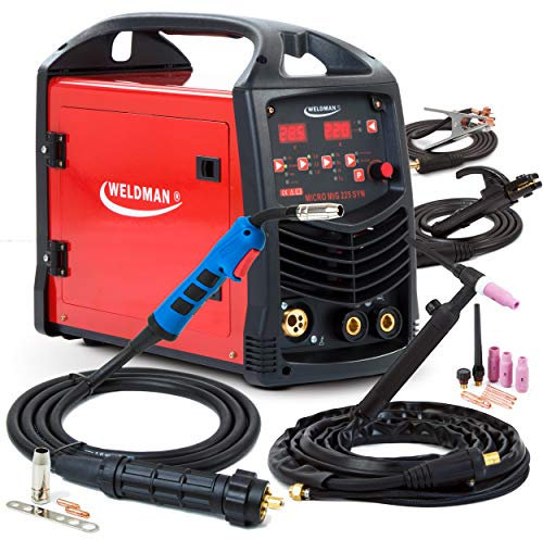 Weldman Micro MIG 225 SYN - Saldatrice a Filo Continuo con Gas 3in1 - MIG/MAG: Con gas e filo animato, Lift-TIG e MMA - 60% 220A - Sinergia - Con torce MIG e TIG