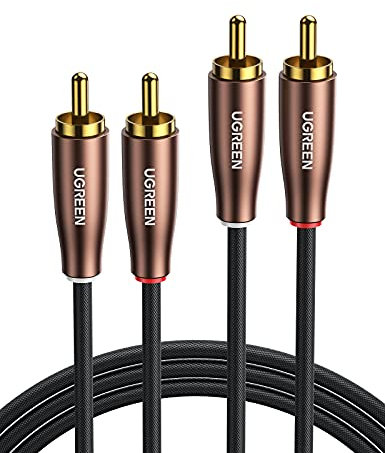 UGREEN Cable 2 RCA Macho Dobles HiFi Sonido de Audio Estéreo Algodón Trenzado Compatible con Subwoofer, Amplificador, Home Cinema, TV, Reproductor de CD/DVD, Mixer, 5 Metros