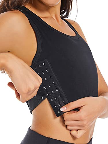 Funyco Damen Binder Trans Atmungsaktiv Elegante Mehrreihig Breite Brust Binder Transgender FTM Corset Kurzer für Tomboy,Schwarz,M