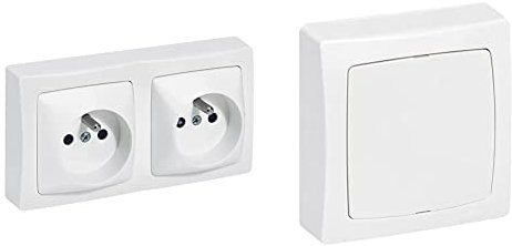 Legrand 097627 Double Prise de Courant avec Terre Appareillage Saillie, Horizontal, Blanc & 097624 Boîte de Dérivation et Sortie de Câble, Appareillage Saillie, Blanc