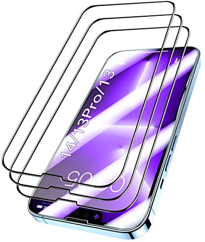 WEOFUN [3 unidades] Protector de pantalla 3D para iPhone 14/iPhone 13 Pro/iPhone 13, protector de pantalla de cristal compatible con iPhone 14/13 Pro / 13 - negro, 6,1 pulgadas