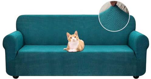 Jaotto Sofabezug 4 Sitzer Elastischer Stretch Spandex Sofa Überwürfe Sofahusse Antirutsch Waschbar Sofaschoner Couchbezug für Sofa mit Armlehne,Jacquard#Grünen