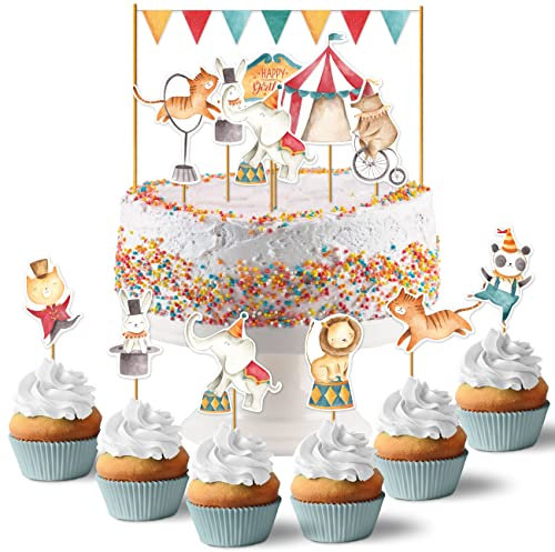Papierdrachen Cake Topper Zirkus - Kuchendekoration Kuchen Topper 19-teilig - Decor Pics für Geburtstagskuchen - Kindergeburtstag Tortendeko - Set 3