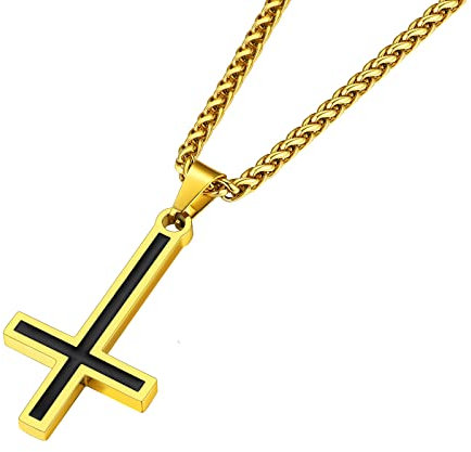 Supcare Damenkette Umgekehrt Invertiert Kreuz Kette Petruskreuz Anhänger Kreuzkette Cross Necklace Mens Goldkette Satan Jesus Kreuz Umkehrung Kette Halskette Katholizismus Modeschmuck für Frauen