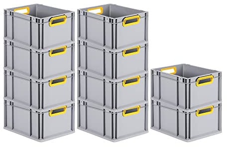 PROREGAL SuperSparSet 10x Eurobox NextGen Color | HxBxT 22x30x40cm | 20 Liter | Griffe gelb offen | Glatter Boden | Eurobehälter, Transportbox, Transportbehälter, Stapelbehälter