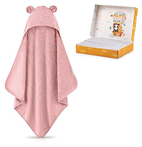 FUCHSUNDPANDA ® Kapuzenhandtuch Baby EXTRA dick, warm & weich | 75x75cm Babyhandtuch mit Kapuze (100% Bambus) | Baby Handtuch Kapuze mit toller Geschenkverpackung (Pfingstrose)