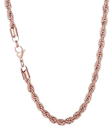 HIJONES Stainless Steel Rope Chain Necklace for Men Women Twist Rope Chain Solid Jewellery Hip Hop Rock Chain 3MM 50CM Rose Gold