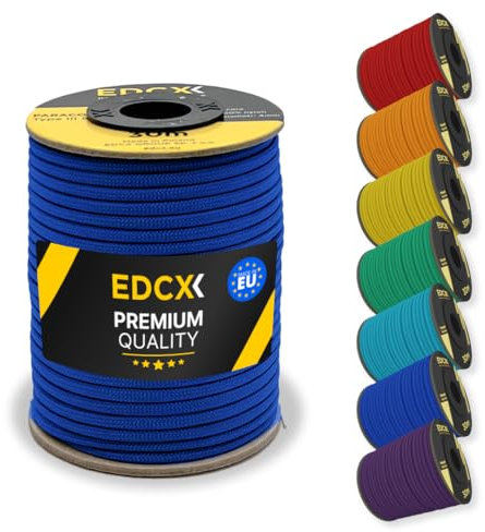 EDCX 4 mm Nylon Paracord 550 30 m (100 Fuß) – Typ III, 100% Nylonseil, 7-strängiges Seil, 4 mm Nylonseil in Volltonfarben (Blue, 30 m)