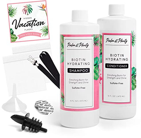 PALM AND PLENTY Cruise Alcohol Smuggling Kit,Fake Shampoo,Conditioner Bottles for Booze Smuggling on Cruise Ships, Concerts, Resorts,Lanyards,Safety Seals and Bags (2 pack -16oz Bottles)