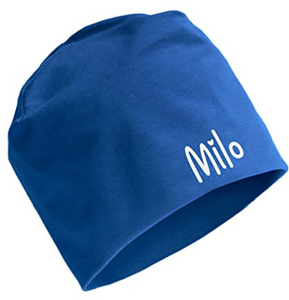 AngelicArt Personalisierte Kindermütze, Beanie für Kinder mit Wunschnamen, für Jungs, Mädchen, Unisex aus Baumwolle/Jersey (Skyblau)