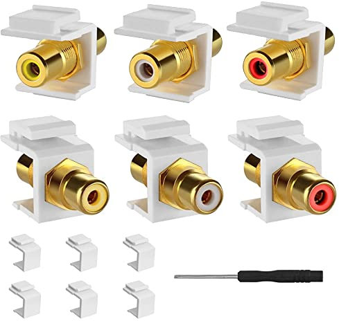 Xiatiaosann RCA Keystone Klinkeneinsatz, Vergoldete Cinch-Buchse, Buchse, Wandbuchse für Wandplattenauslass, Panelmontage, mit leeren Keystone-Buchseneinsätzen, Schraubendreher (6 Stück)