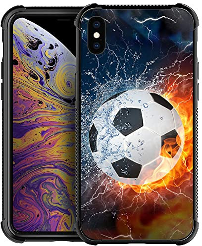 DAIZAG Schutzhülle kompatibel mit iPhone X/XS, stoßfeste weiche TPU-Handyhülle für Jungen und Herren, Geschenk-Hülle, Eisfeuer-Fußball