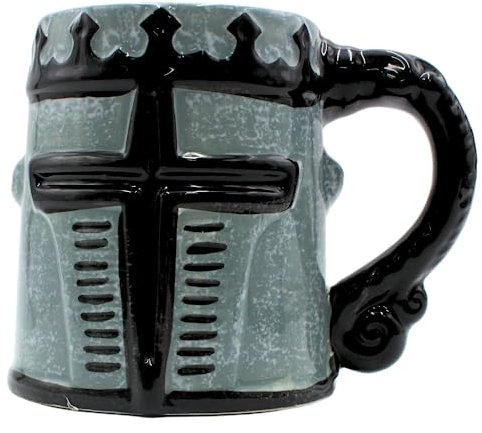 Dekohelden24 Kaffeebecher, Kaffeetasse aus Steingut, Motiv: Ritterrüstung, Größe: H/Ø ca. 11 x 8 cm, Fassungsvermögen: ca. 450 ml