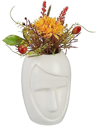 Relaxdays Vaso per Fiori, Portafiori con Volto Decorativo in Ceramica, Viso Stilizzato, HxLxP: 14,5x9,5x10,5 cm, Bianco