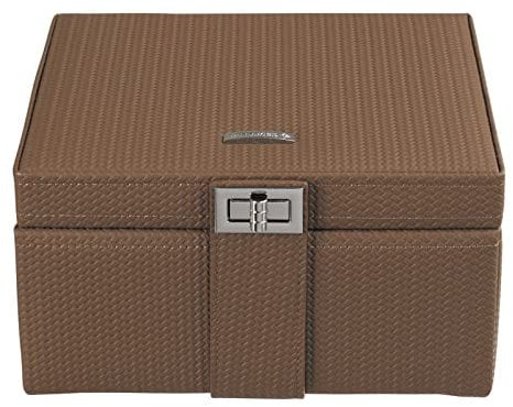 Windrose Schmuckkoffer M mit Einsatz Corbello/mocca - Hochwertige Handarbeit - Breite 21,5 cm - Korbflechtoptik