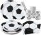 Aitsite Juego de 100 platos para fiesta de fútbol, color blanco y negro, platos de fiesta de cumpleaños para 20 invitados, vajilla de fútbol para cumpleaños, decoración para fiestas de cumpleaños