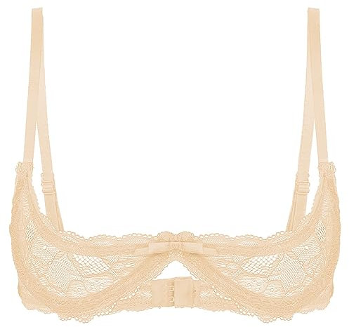 iEFiEL Alluring Charm Sinnlicher Damen Hebe-BH Reizwäsche Spitze Bra mit Bügel Unterbrust Träger Top Oberteile Dessous Clubwear Gogo X Nackt L