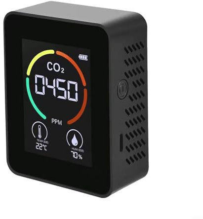 Luftqualitätsmessgerät Luftqualitätsmesser für Thermometer Hygrometer Multifunktional 3 in 1 Kohlendioxid Detektor Echtzeitdaten (Schwarz)