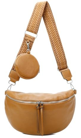 ITALYSHOP24 Damen Tasche Crossbody Schultertasche Gürteltasche Messenger-Tasche Hüfttasche Bauchtasche Umhängetasche Cross-Over Bodybag Handytasche Leder Optik Gelb