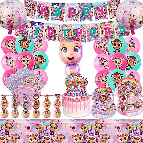 76 Decorazioni Compleanno, Addobbi Festa per Bambina, Cartoon Banner, Piatti, Tovaglioli, Palloncini in Lattice, Toppers Cupcake