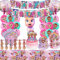 76Piezas Decoracion Cumpleaños Adornos de Cumpleaños Niños,Decoración Cumpleaños Chica,Suministros de Vajilla para Fiestas Pancarta,Mantel,Servilletas,Globos de Látex,Adornos para Cupcakes