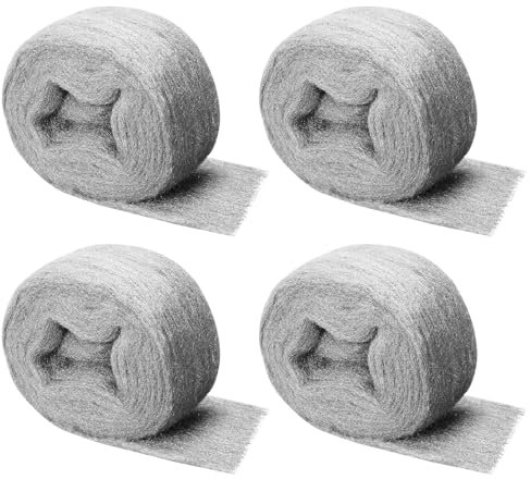 Shineboc - Lot de 4 Bobines de Laine d'Acier Grade 00000, 16 mètres Polissage Acier Laine Idéal pour le Nettoyage, le Polissage, l'Entretien et la Finition du Bois, du Verre