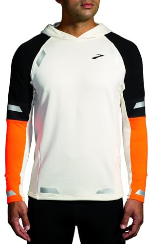 Brooks Herren Run Visible Notch Thermal Hoodie 2.0, Ecru/Fluoro Flash/Schwarz, Small