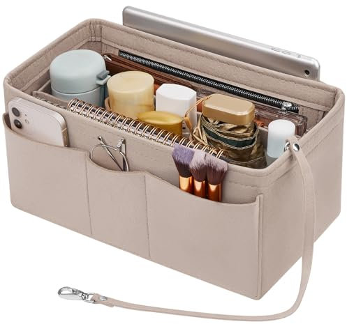 Enbagold Handtaschen Organizer Filz Taschenorganizer für Frauen Handtasche, Tasche Organizer Shopper mit Mehreren Taschen, Innentasche für Handtaschen,Beige,M
