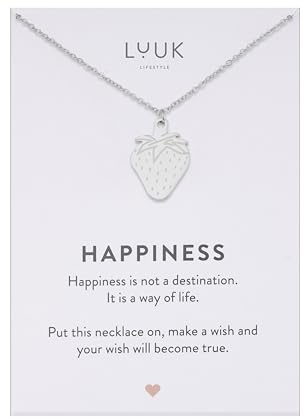 LUUK LIFESTYLE Filigrane Halsketten mit Anhänger und Karte mit HAPPINESS Spruch, zeitloses Design und moderne Motive, in Silber, Gold und Rosegold