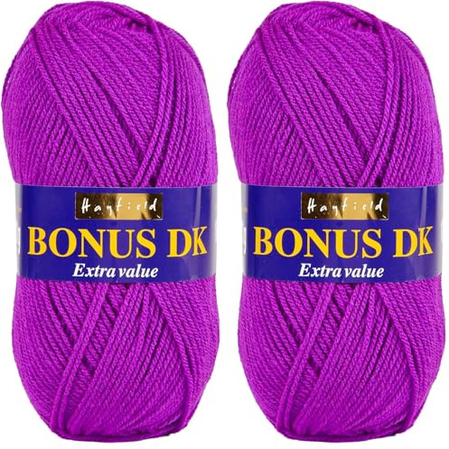 Hayfield Bonus DK Double Knitting Yarn, Neon Purple (551), 100g by Sirdar (Pack of 2)