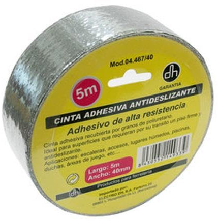 Cinta adhesiva antideslizante 40mm x 5m, alta durabilidad y resistencia; ideal para seguridad en superficies y evitar accidentes.