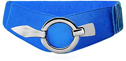 Glamexx24 Elastischer Damen Taillengürtel gürtel 6cm breiter Hüftgürtel mit silberner Ring (Royalblau, Taillenweite 75cm-110cm)