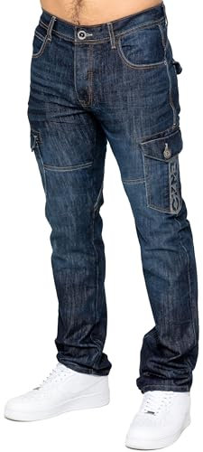 989Zé ENZO Mens Jeans Straight Leg Regular Fit Casual Cotton Denim Pants Trousers All Waist Sizes EZ626 Dark Blue 30W / 32L