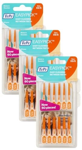 TEPE Easypick Dental Picks for Daily Oral Hygiene, Healthy Teeth and Gums, Size Xs/S / 1 X 60 Picks (Pack of 3)