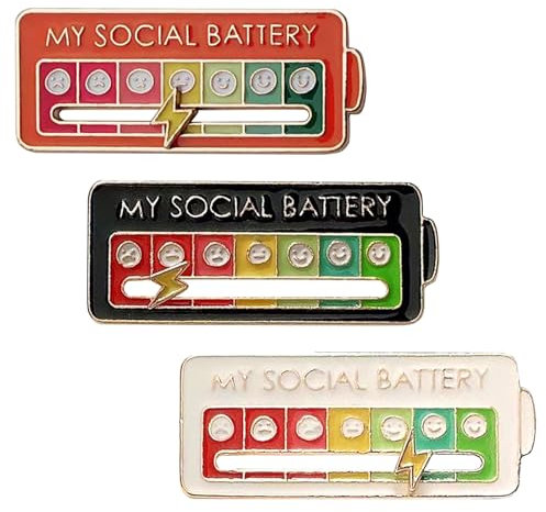 Zernblend Meine wöchentliche Social Battery-Pin: 3 Stück Soziale Stimmung Brosche, 7 Tage voller sozialer Energie, Lustige und kreative Anstecknadeln