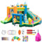 GOPLUS Aufblasbare Hüpfschloss, Kinderhüpfburg mit Trampolin Rutsche Kletterwand Wasserpistole Basketballkorb, Aufblasbare Hüpfburg mit Tragetasche, für Kinder 3-10 Jahren (Fußball, ohne Gebläse)