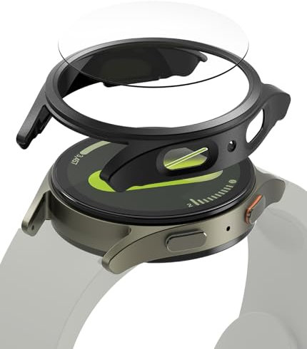 Ringke Slim & Glass Compatible con Protector Samsung Galaxy Watch 7 44mm y Protector Pantalla Samsung Galaxy Watch 7 44mm, Funda Anti-amarillea Sólida - Titanium Black