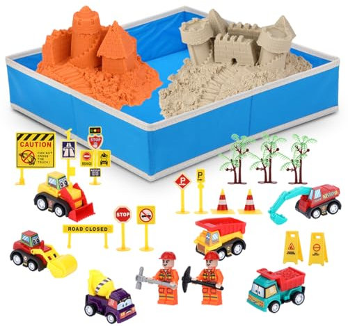 NK Jeu Sable Magique pour Enfants 2 3 4 5 6 Ans - Set de Construction pour Enfants avec 1.36kg Sable 2 couleurs et Bac à Sable de 40x40cm, Jouet Cadeau Original pour Noël et Anniversaire (48 pièces)